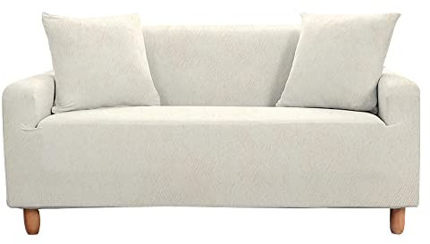 Highdi Einfarbig Sofabezug Sofaüberwürfe für 1/2/3/4 Sitzer, Armlehnen Sofa Cover Elastisch Stretch Antirutsch Sofa Cover Sofahusse Couchbezug Möbelschutz (Creme,2 Sitzer)