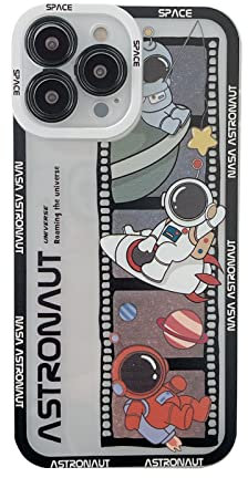 Yonds Queen Schutzhülle für iPhone 12, niedlich, transparent, Cool, Cartoon-Astronauten, Weltraumplaneten, Mond, Raketen-Design, stilvoll, weich, TPU, stoßfest, Schutzhülle (iPhone 12, Schwarz)