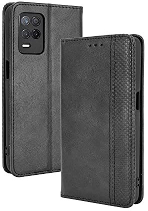 MOJIA Hülle Flip Case für Realme 8 5G / Realme Narzo 30 5G, PU Dünne Magnetische Klapphülle Handyhülle Schutzhülle mit Kartenfach und Standfunktion. Schwarz