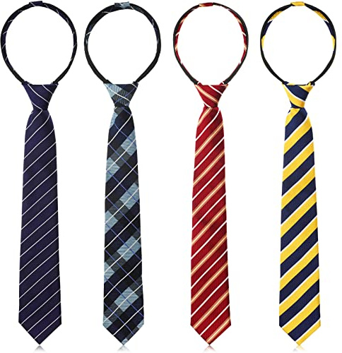 Geyoga 4 Pcs Ties for Boys Kids 15 Inch Plaid Pre-tied Adjustable Neckties Boys Tie for Graduation School Uniforms Wedding Cosplay Christmas Party Gifts 6-12 Years