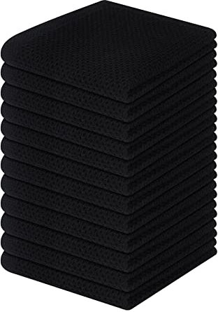 Homaxy 100% Cotton Waffle Weave Kitchen Dish Cloths, Ultra Soft Absorbent Quick Drying Dish Towels, 12 x 12 Inches, 12-Pack, Black