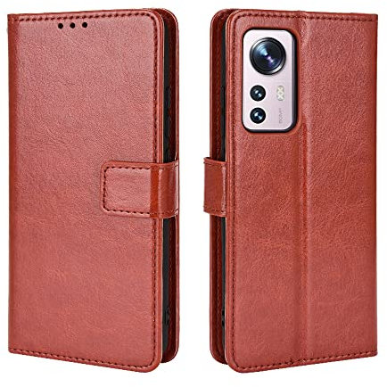 HAOYE Cover per Xiaomi Mi 12 Lite a Portafoglio, Libro Custodia Magnetica Flip Case con Supporto di Stand/Carte Slot, Pelle PU/TPU Protettiva Caso. Marrone