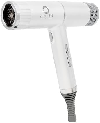 Zen.Ten Pro Salon T-Shape New Concept White Ultra Lightweight Hair Dryer with 2 nozzles and Diffuser