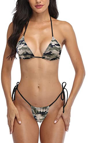 SHERRYLO Traje de baño de bikini tipo tanga para mujer, parte inferior brasileña, bikini triangular, Camuflaje, Small