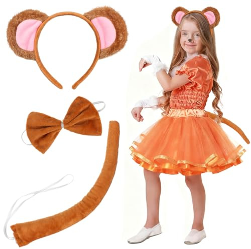 SHERCHPRY Affen Stirnband Set Tier Kostüm Set Affenohren Stirnband Halloween Affenohren Kostüm Tier Kostüm Zubehör Tierkostüm Für Halloween Cosplay Karneval