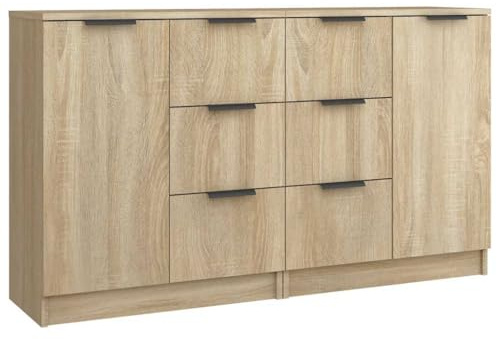 vidaXL Engineered Wood Sideboards with Ample Storage - Sonoma Oak - Set of 2 - Ideal as Bedroom and Living Room Cabinets