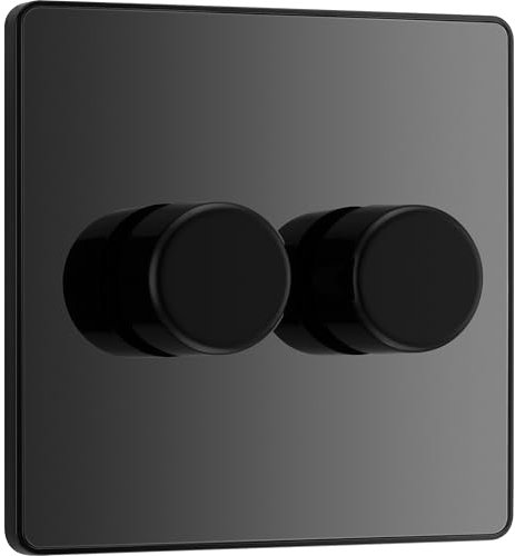 BG Electrical Intelligent Double Wall Dimmer Switch, 2 Way, Screwless Front Plate, Evolve, Black Chrome, 200W, PCDBC82B