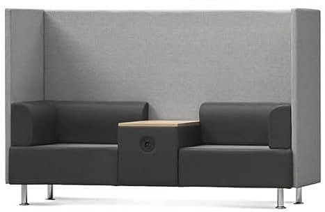 Rocada Büromöbel, Modulares 2 Sitz Sofa, mit zentralem Tisch, Elektroanschluss und 3-seitigem Sichtschutz, 200x137x68 cm, Schwarz-Grau
