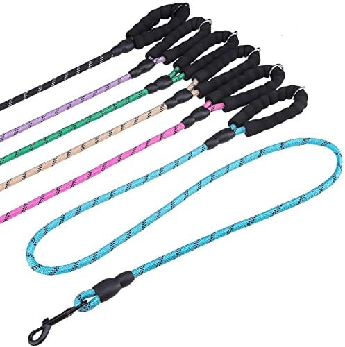 BEAUTYZOO Heavy Duty Rope Dog Lead 6 Pack, 6FT Nylon Pet Leash with Reflective Thread, Soft Padded Handle Thick Lead Leash for Large Medium Dogs Small Puppy