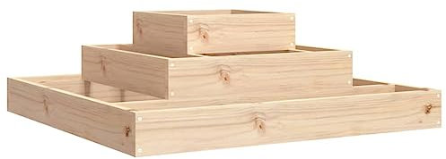 vidaXL Solid Wood Pine Planter - 3-Tier Structure for Short to Long Root Plants, Easy Assembly, Decorative Flower Box for Garden - 80x80x27cm - Natural Brown