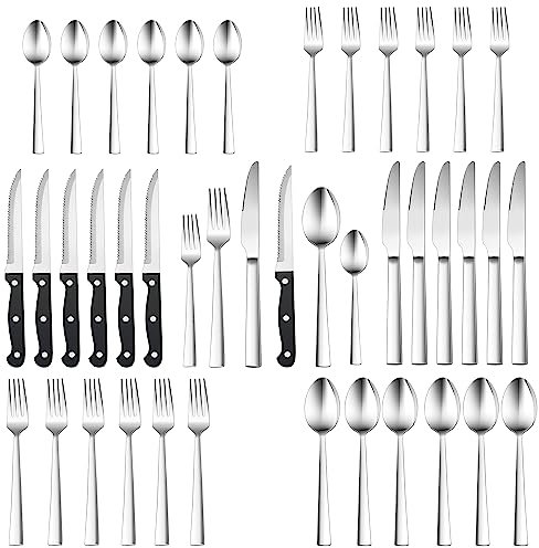 Besteck Set 6 Personen, HaWare 36-teilig Besteck Set mit Steakmesser, Edelstahl Besteckset mit Messer Gabel Löffel, Elegantes Essbesteck Set für Zuhause Restaurant, Spiegelpoliert & Spülmaschinenfest