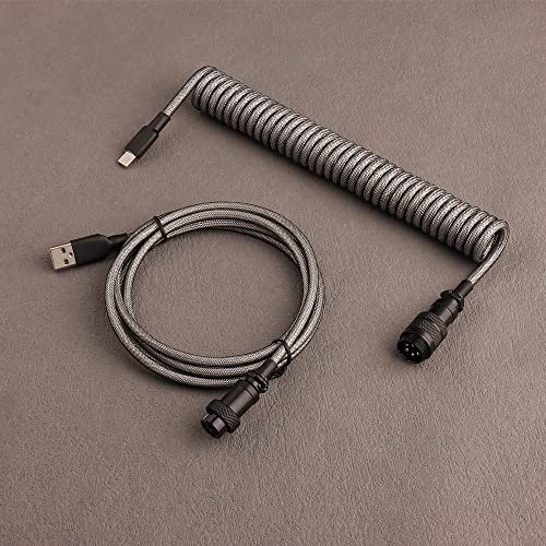 Double-Sleeved Detachable Aviator Connector USB-C Coiled Cable For Custom Gaming Mechanical Keyboards (Color : Dark grey black)