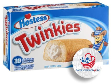 AMERICANFOOD4U Hostess Twinkies, 10 Stück, Mini Kuchen mit cremiger Vanille-Füllung, amerikanische Süßigkeiten