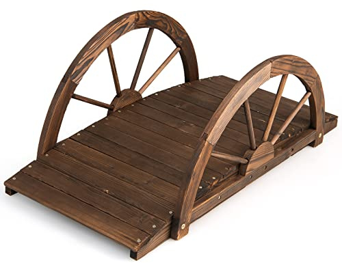 COSTWAY Brücke, Teichbrücke Gartenbrücke, Holzbrücke mit doppeltem Halbradgeländer, Dekobrücke Holzsteg aus Tannenholz, Zierbrücke für Garten, Teich, 101 x 48,5 x 38 cm