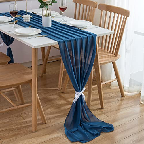 CHUQING Tischläufer Blau Chiffon Tischläufer Hochzeit Tischdeko 3m Tischband für Geburtstage,Kommunion