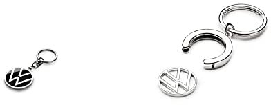 Volkswagen 000087010BQ Schlüsselanhänger mit dem neuem VW Logo, schwarz, Durchmesser 37mm & 000087010BT Schlüsselanhänger Pfandchip Einkaufswagenchip Keyring Anhänger, mit neuem VW Logo