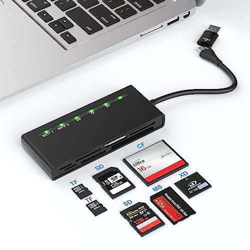 Lettore Schede USB C USB 3.0,Adattatore Scheda Compact Flash 7 in 2 per schede CF,SD,XD,MS,TF,Micro SD,SDHC,SDXC,UHS-I,5Gbps Memory Stick Pro Duo XD Card Reader legge 5 carte contemporaneamente