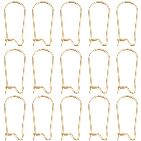 Beebeecraft 1 Box 50Pcs Kidney Earring Wires Gold 18K Gold Plated Teardrop Kidney Earring Hooks 20x9mm Dangle Ear Wire Findings for Jewellery Making DIY Crafts