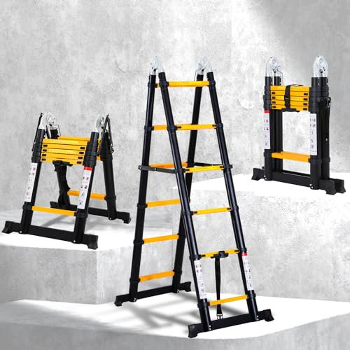 Joparri 3,8 m (1,9 + 1,9) Scala telescopica pieghevole in alluminio carico massimo 150 kg/330 libbre, scala multiuso allungabile, antiscivolo, nero giallo