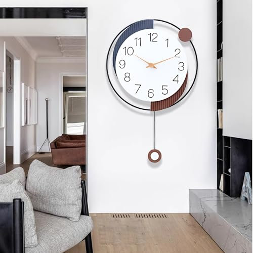 coslife Wall Clock with Pendulum,Silent Quality Quartz Battery Operated,Large Wall Clock for Living Room,Home,Bathroom,Wall Decor (Brown20in*13in)