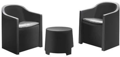 Maury's Set di Mobili da Giardino: Perfetti per Interni ed Esterni, Design Moderno, Eleganza per il tuo Spazio Outdoor. Salottino Luna Antracite con 2 Poltrone e Tavolino con Cuscini (Antracite, Luna)