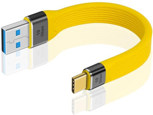 Duttek Short Flat USB A to C Cable, Yellow USB C Male to USB A Male Cable 10Gbps 60W Soft Flat Short USBC to USBA Extension for MacBook,Laptop, Tablet, Phone,Google Pixel, Power Bank - 13cm
