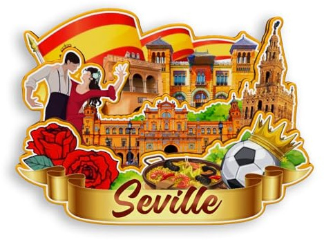 Quwsne Imán para nevera de Sevilla, España, imán para nevera, recuerdos de viaje de ciudad, regalos turísticos, monumentos clásicos 3D, hechos a mano, decoración del hogar, 1380