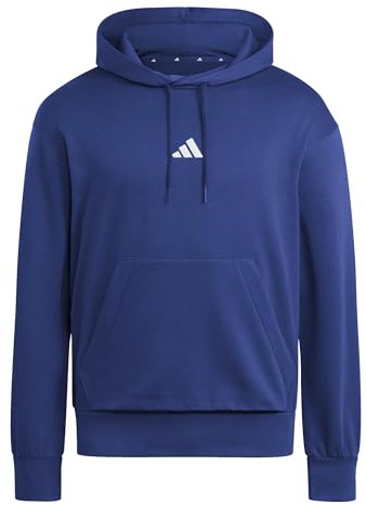 adidas Uomo Essentials Feelcozy Fleece Hoodie Sweatshirt, Dark Blue/White, XXL