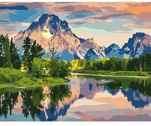 DAERLE Montagne Peinture par numéros adulte, Kit de bricolage pour adultes Peinture sur toile Avec peinture et pinceau, Cadeaux et décorations de peinture 40x30 cm Paysage