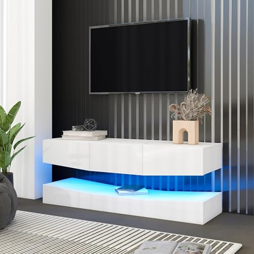 Moimhear Mueble de TV con iluminación LED para colgar en la pared, color blanco, 304831832-CL
