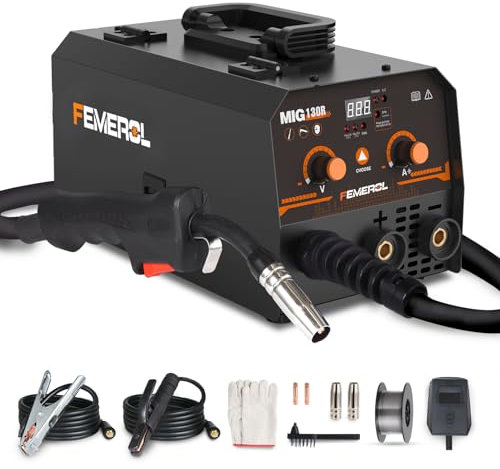 FEMEROL Soldador Mig, Soldador De Núcleo De Funjo,2 En 1 Soldadura,130Amp 110V Máquina De Soldadura Mig Sin Gas Con Synergy Igbt Inverter Soldador Portátil De Alimentación De Alambre