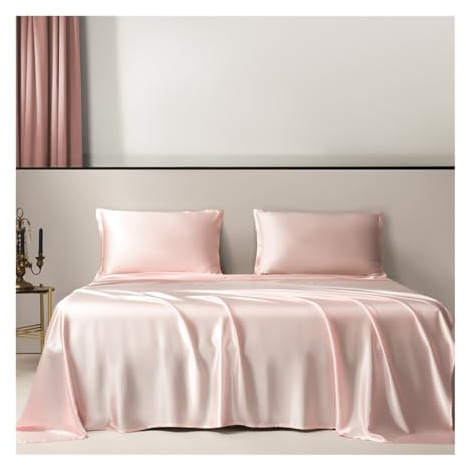 RUZGAR Bettlaken Betttuch Haustuch Laken 19-mm-Seiden ohne Gummizug 170x230cm 230x250cm 250x250cm Luxuriöse Seiden-Kühllaken Superseidene Weiche und Glatte (Color : Pink, Size : 230x250cm)