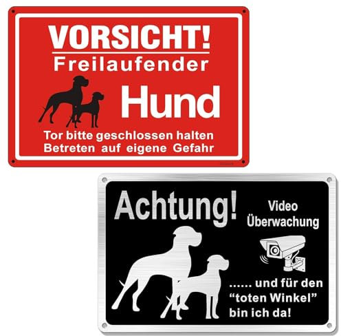 Warnung Vor Dem Hund Schilder 2 Stück Vorsicht Hund Schild Schilder Warnung Vor Dem Hund Hier Wache Ich Hund Schild Geeignet Zur Warnung Von Passanten (Rot + Schwarz)