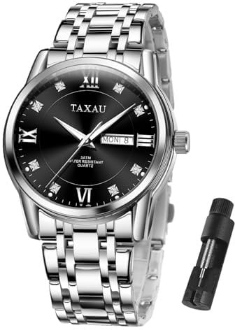 Taxau Schwarz Armbanduhren für Herren Uhren Herren mit Datum Männer Uhr Edelstahl Luxus Herrenuhren wasserdichte Herrenarmbanduhren Klassische Quarz