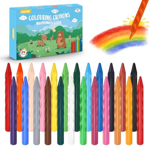 ECHOCUBE 24 Buntstifte und Wachsmalstifte für Kinder, Abwaschbare Farbstifte für Schule, Malen und Basteln, Ungiftige WachsMalstifte für Kinder, Satz mit Kinder-Buntstiften für Party-Tütenfüller
