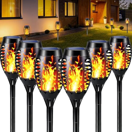 Luces de llamas Solar Exterior,antorchas solares exterior jardin,12 Piezas Antorchas Solares Exterior con llamas Realistas,IP65 Impermeable,Iluminación Efecto de Para Camino,JardínPatio,Césped,Pasillo