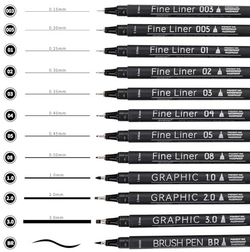 EYEYE Stylos Micro à Pointe Fine, 12 Stylos de Dessin Noirs pour l'Art