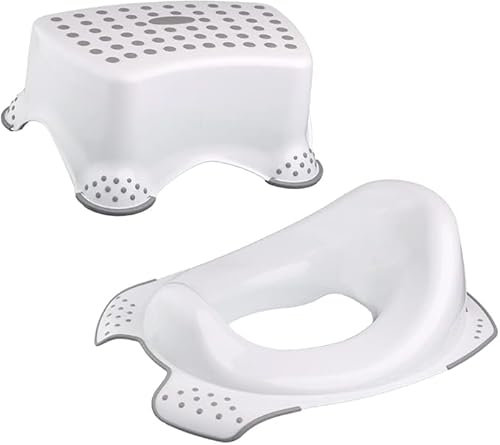 Home Beauty Toilet Training Kids Non-Slip Step Stool + Toilet Training Seat Combo (White)