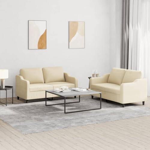 CINDERFUL 2-TLG. Sofagarnitur mit Kissen Creme Stoff,Bequeme Couchgarnitur für Entspannung und Gemütlichkeit Creme Möbel, Wohnzimmer