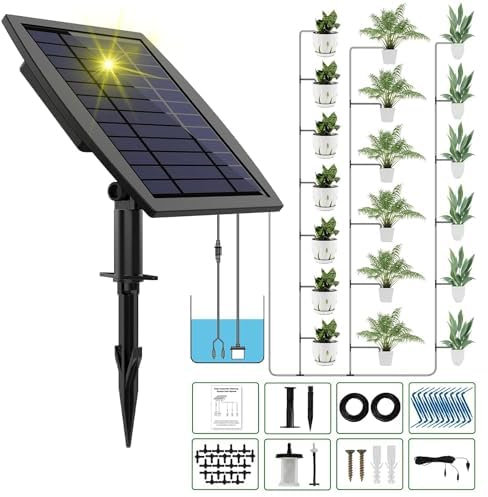 Solar Bewässerungssystem Automatische Set, Solarbetriebenes Tropfbewässerungsset, 20M Schlauch Selbstbewässerungsgeräte 10 Timer-Modi Außenbewässerungssystem für Garten