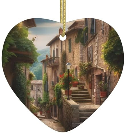 2024 Weihnachten Ornament Italien Toskanische Keramik Ornamente für Weihnachtsbaum Hängende Ornamente mit Goldenem Seil Herz Christbaumschmuck für Weihnachtsdekorationen