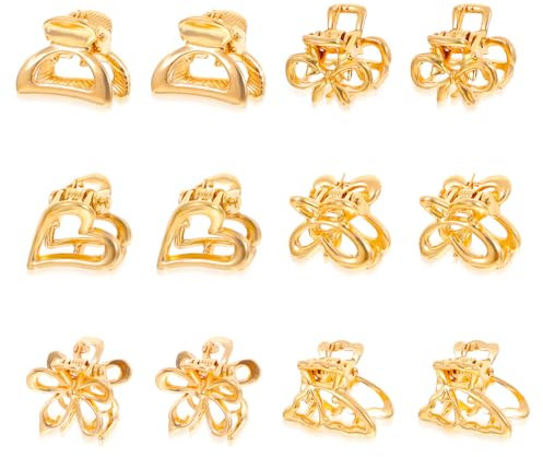 Lot de 12 Mini Pinces à Cheveux en Métal - Fleurs Dorées - Antidérapantes - Pour Femme