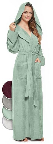 jazzylab Accappatoio da donna in 100% cotone (340 gm²) con cappuccio, extra lungo, Oeko-TexX, soffice accappatoio in spugna, accappatoio da sauna, vestaglia, Menta Chiara, XL