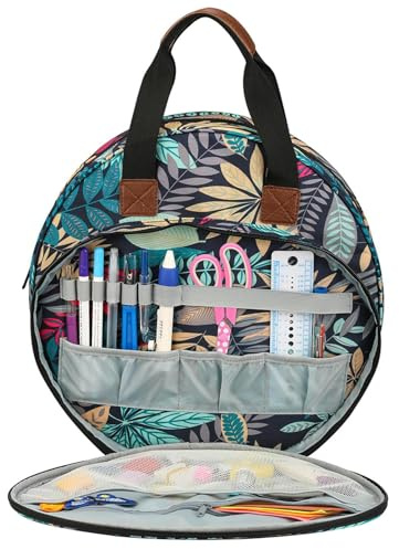 Stickerei Set Tasche, Stick Projekttasche mit Fächern und Taschen, Stickwerkzeuge Aufbewahrungstasche, Stickzubehör Tasche, Tragbare Basteltasche für Stickerei-Kits und Kreuzstich-Kits-Werkzeuge
