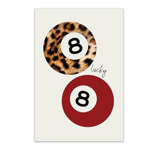 YAXZLWR Trendiges Leopardenmuster, Retro-Glücksmädchen-Poster, flippiger roter Ball, Y2K, ästhetisches Leinwandgemälde, adretter Poolball, Wandkunst, Dekoration für Wohnheim, 40,6 x 61 cm, ungerahmt