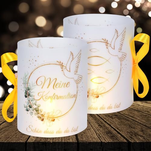 16 Windlichter Tischdeko Konfirmation Deko Jungen Mädchen Konfirmation Deko Meine Konfirmation Deko Eukalyptus Grün Schön dass du da bist Deko für Teelichter und Kerzen Deko (mit farbigen Seilen)