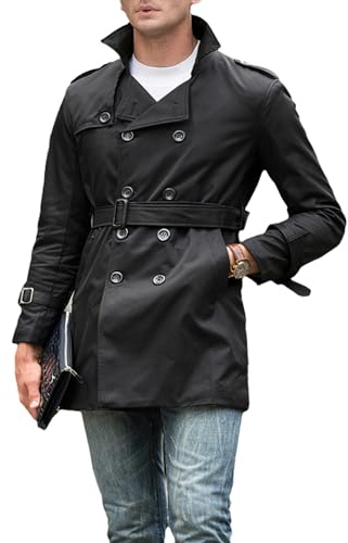 amropi Herren Trenchcoat Zweireihiger Revers Winddicht Mantel Windjacke mit Gürtel