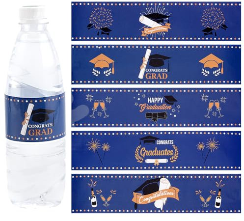 PH PandaHall 50 etiquetas adhesivas para botellas de agua de graduación, 5 estilos, calcomanías adhesivas impermeables para botellas de graduación, etiquetas decorativas de celebración para