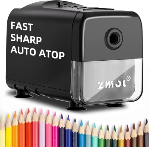 Zmol Electric Pencil Sharpeners,Heavy Duty Classroom Sharpeners for Colored Pencil,Auto Stop/ 3 Modes to Choose/Super Sharp&Fast/Safe to Kids Automatic Sharpener (Black)
