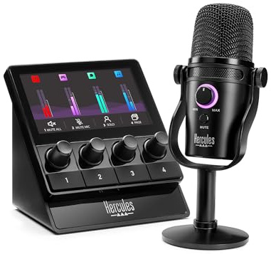 Hercules Stream Starter Kit, Includes Stream 100 and HUD-600 USB Microphone + 3 Months Voicemod Pro, Core Streaming apps pre-Integrated (OBS, Streamlabs), Compatible with PC Only